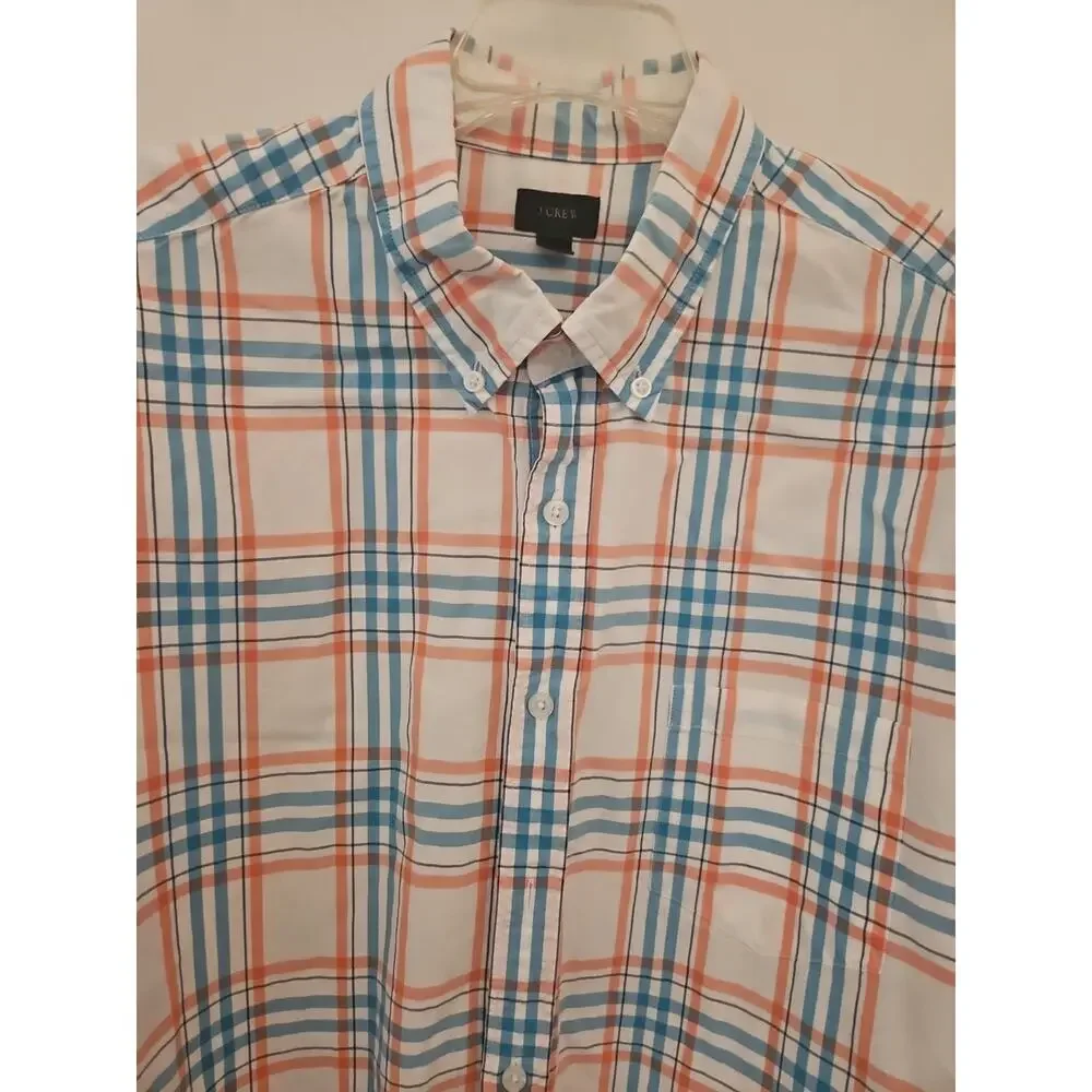 J.Crew Shirt Men's Large Orange Blue Check Button-down Cotton